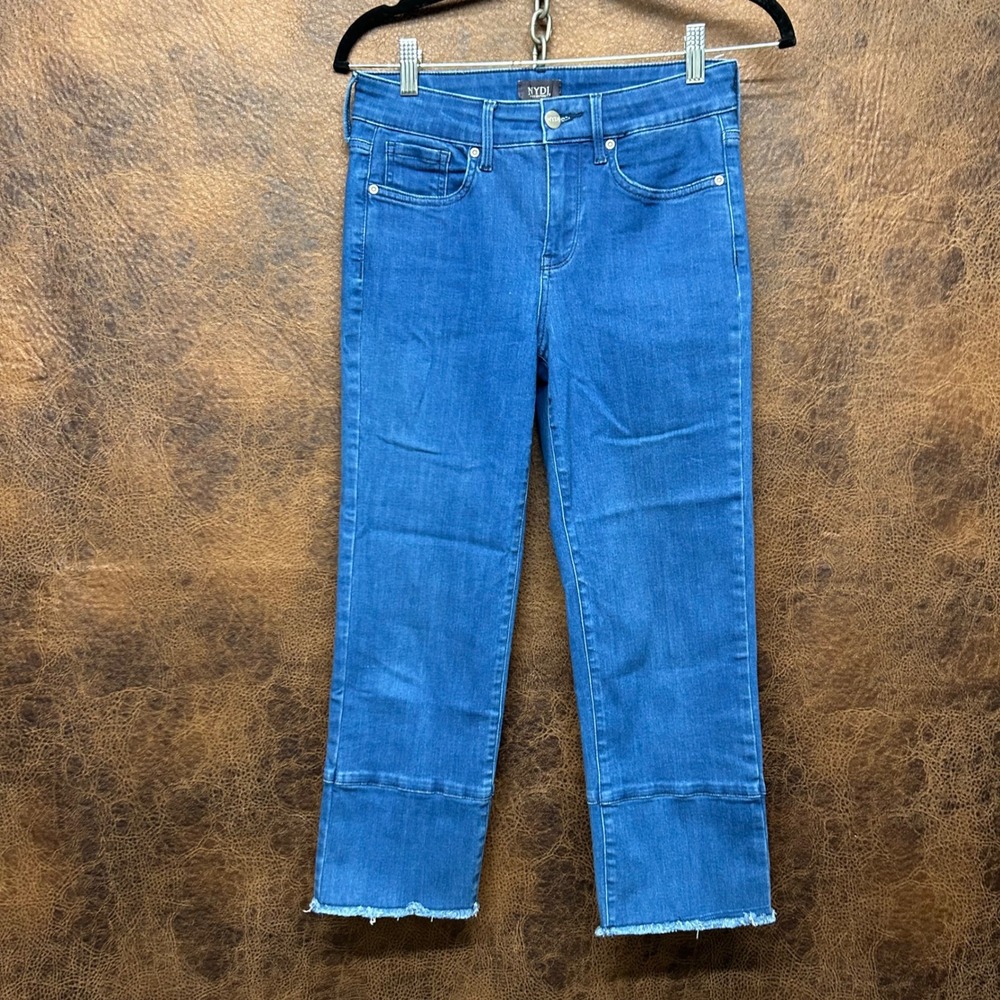 NYDJ Womens 2 Fringe Raw Hem Denim Blue Cropped Jeans Beach Casual